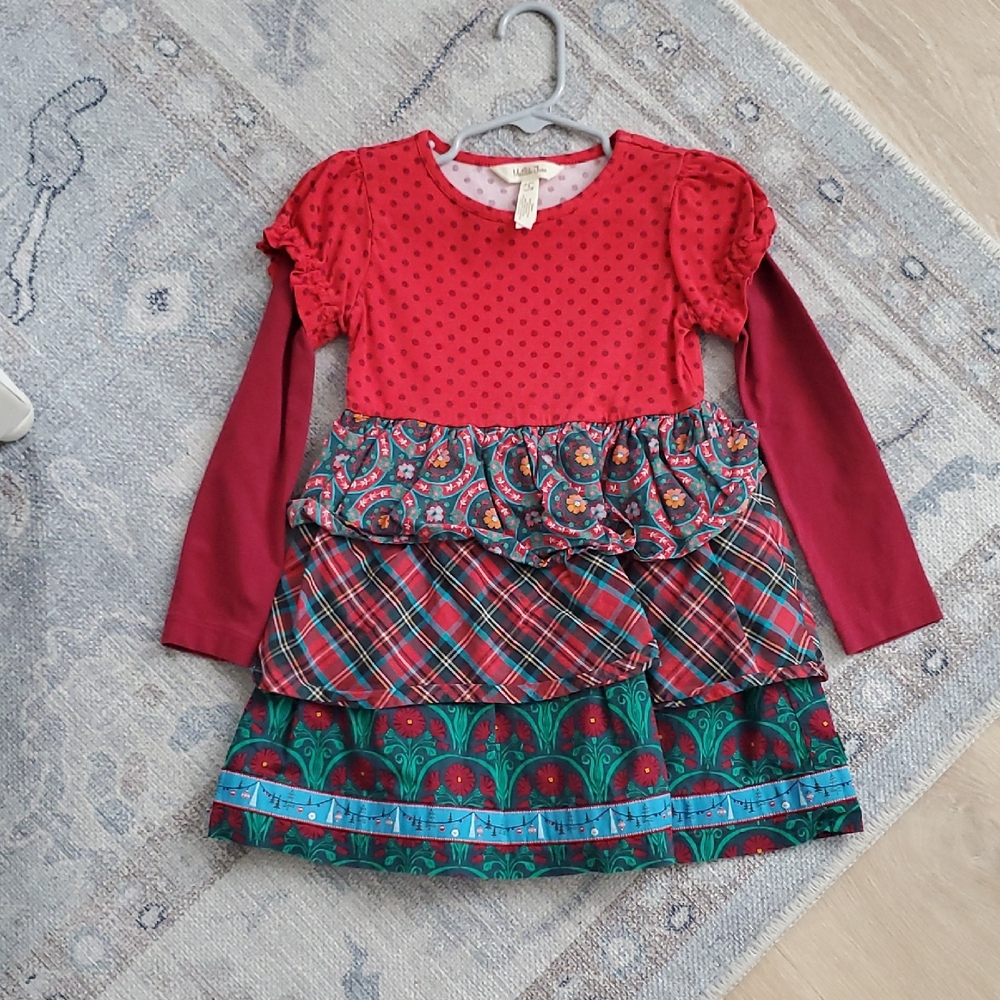 Matilda Jane Girls Jolly Holiday Dress Tiered Ruffle Long Sleeve Sz4